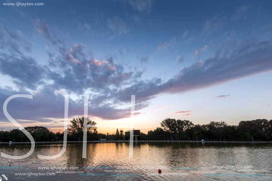 Amazing sunset view of Rowing Venue in city of Plovdiv, Bulgaria