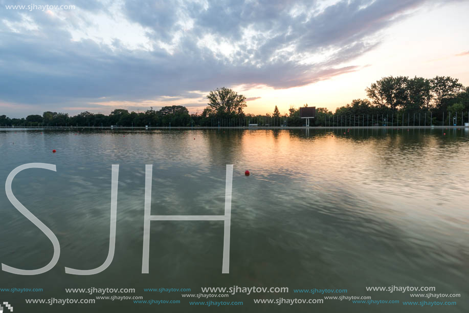 Amazing sunset view of Rowing Venue in city of Plovdiv, Bulgaria