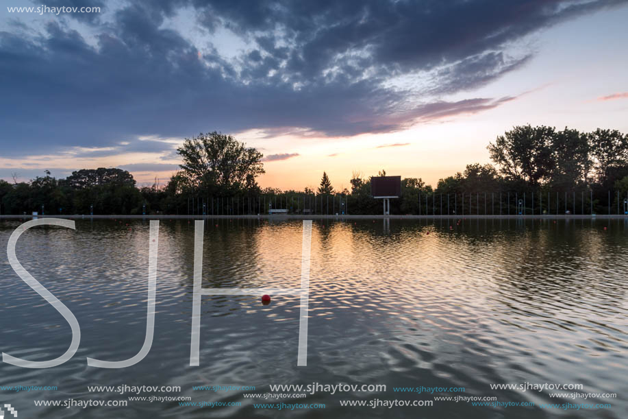 Amazing sunset view of Rowing Venue in city of Plovdiv, Bulgaria