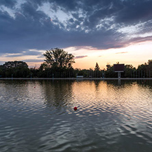 Amazing sunset view of Rowing Venue in city of Plovdiv, Bulgaria