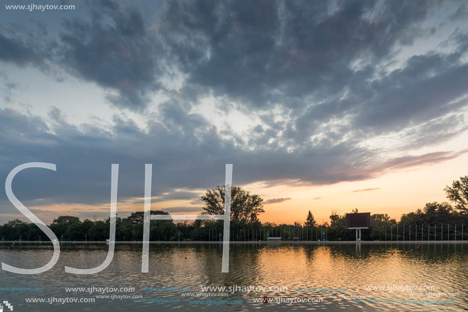 Amazing sunset view of Rowing Venue in city of Plovdiv, Bulgaria