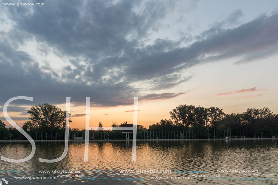 Amazing sunset view of Rowing Venue in city of Plovdiv, Bulgaria